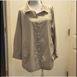 inae collection tunic button up shirt strechy roll tab sleeves